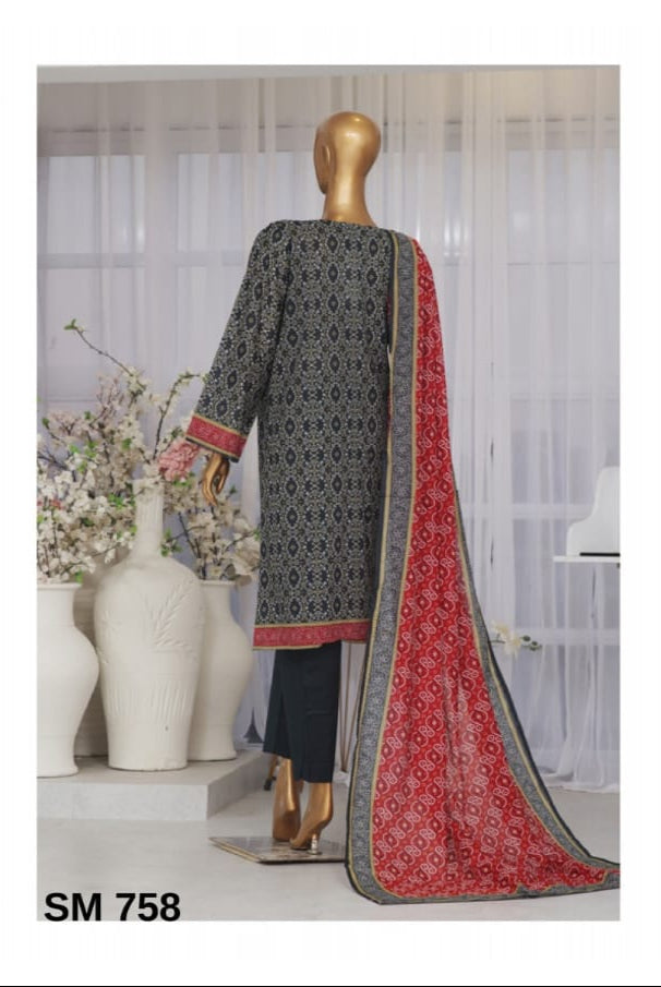 Stitched 3 Piece Printed Lawn SM 758