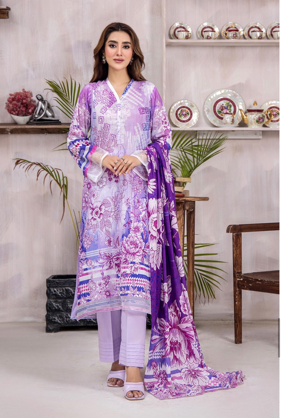 Unstitched 3 Piece Printed Lawn DESIGN-028