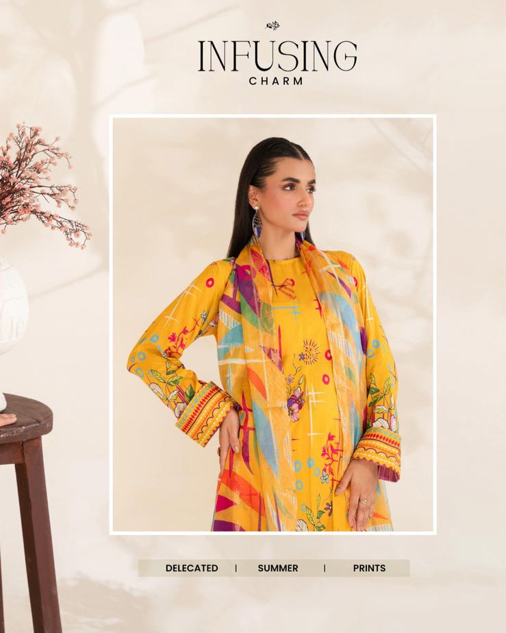 Unstitched 3 Piece Printed Lawn DESIGN-002