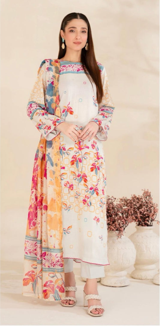 Unstitched 3 Piece Printed Lawn DESIGN-006