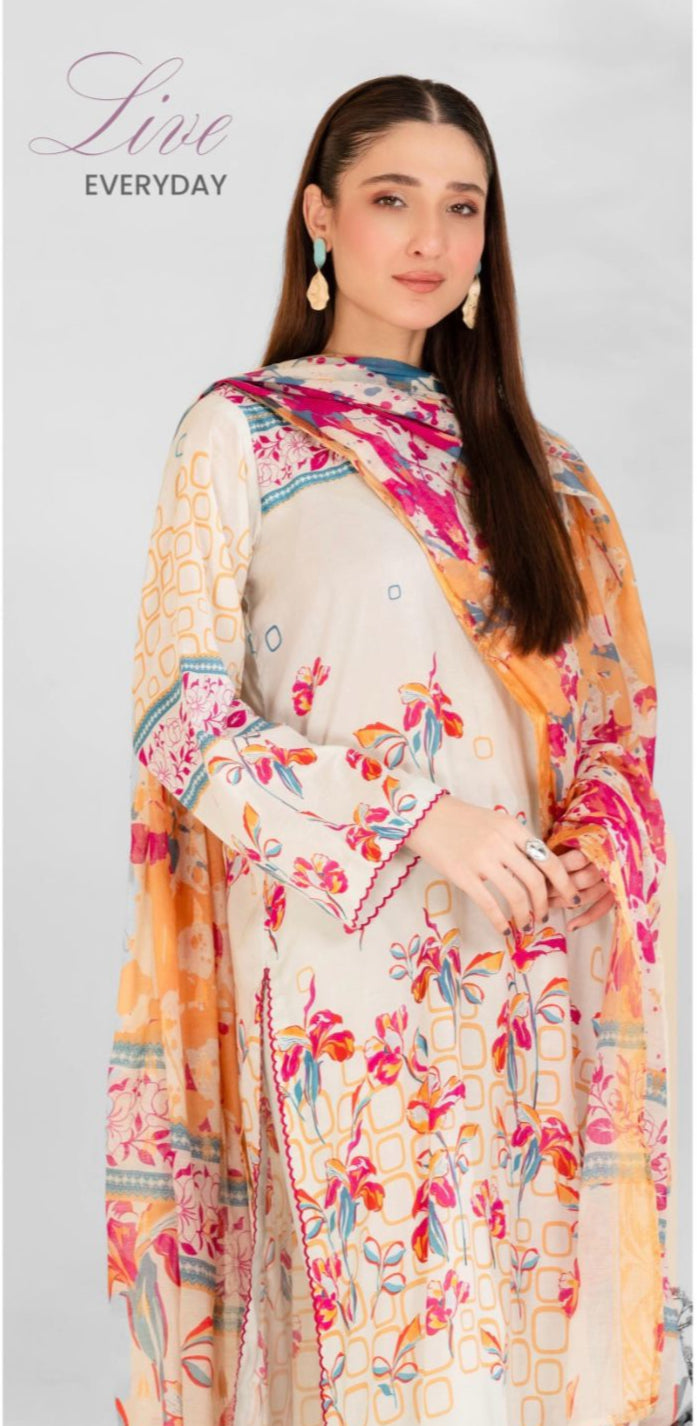 Unstitched 3 Piece Printed Lawn DESIGN-006