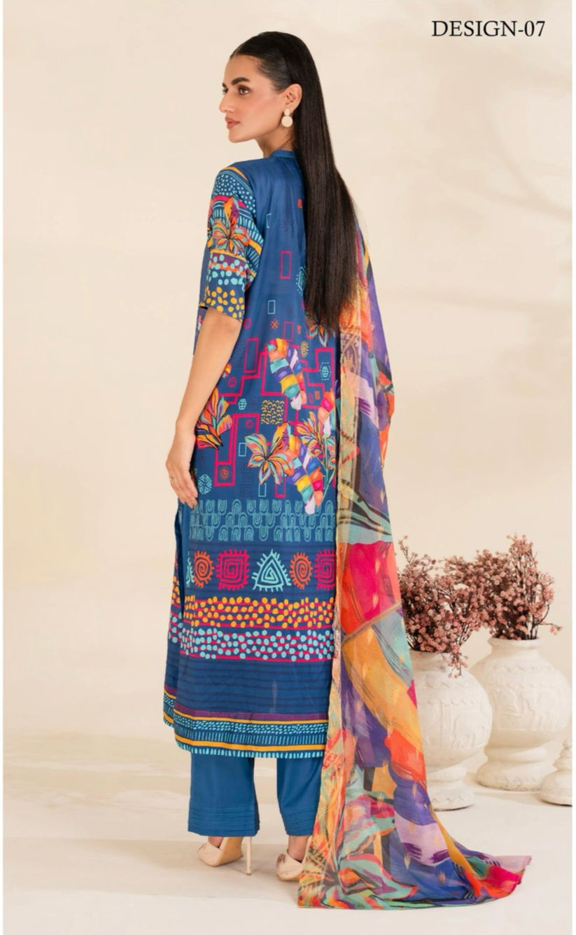 Unstitched 3 Piece Printed Lawn DESIGN-007