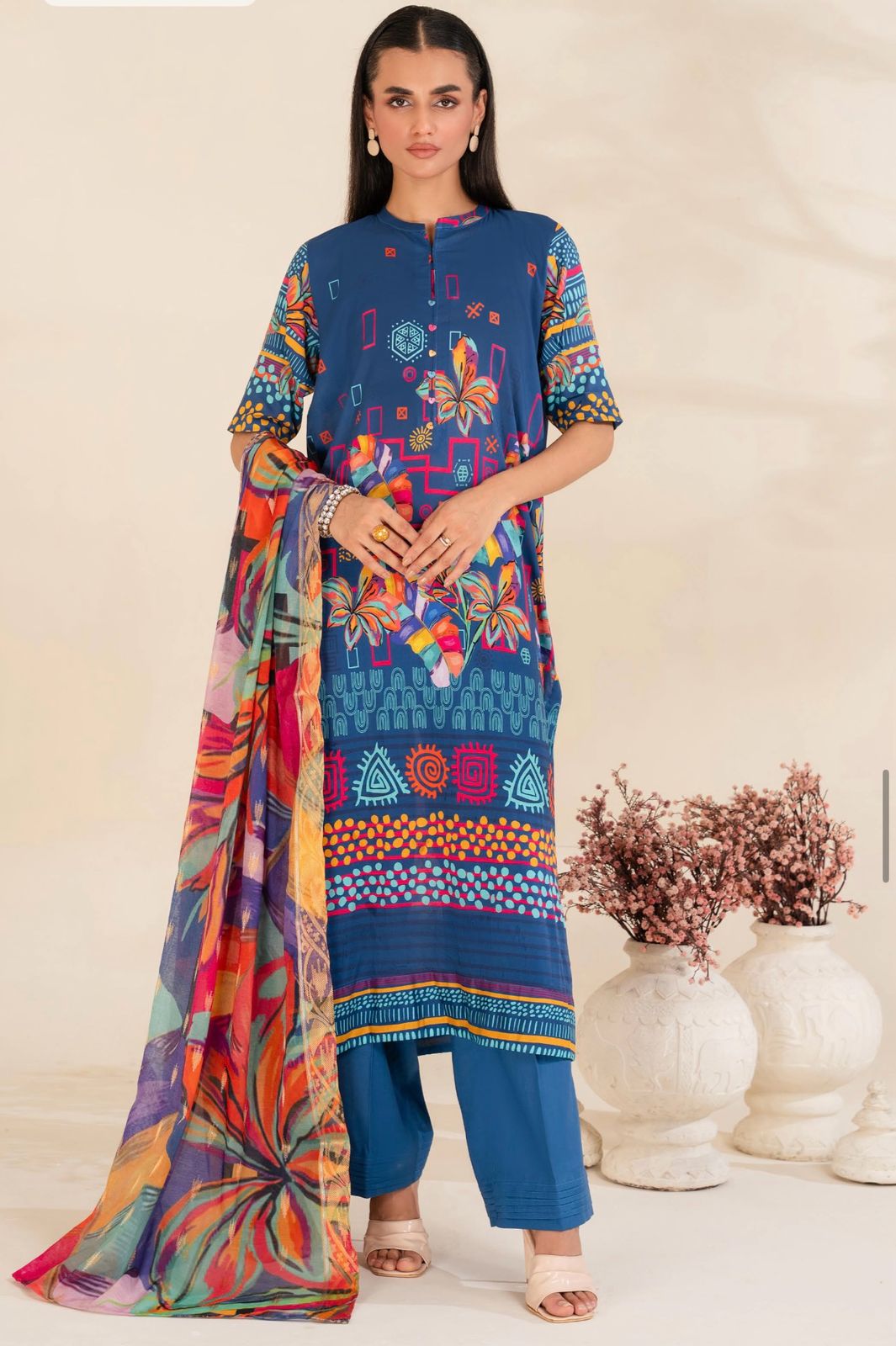 Unstitched 3 Piece Printed Lawn DESIGN-007