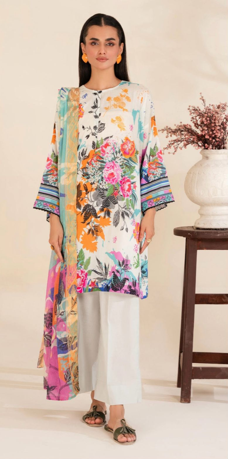 Unstitched 3 Piece Printed Lawn DESIGN-009