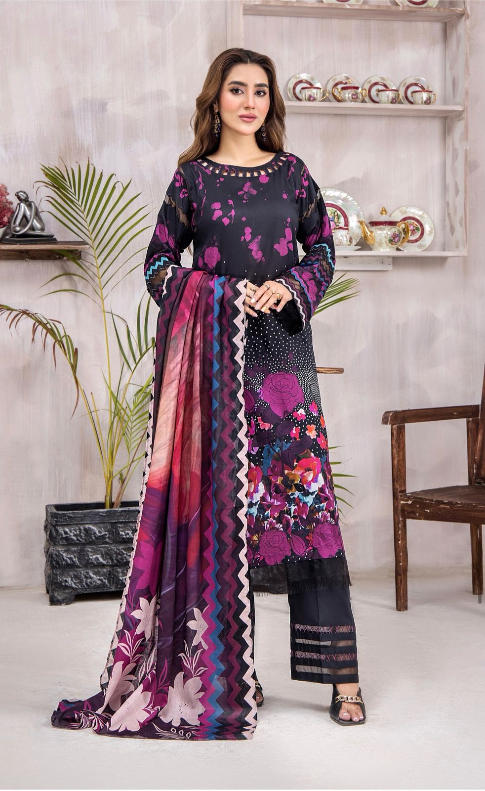 Unstitched 3 Piece Printed Lawn DESIGN-025